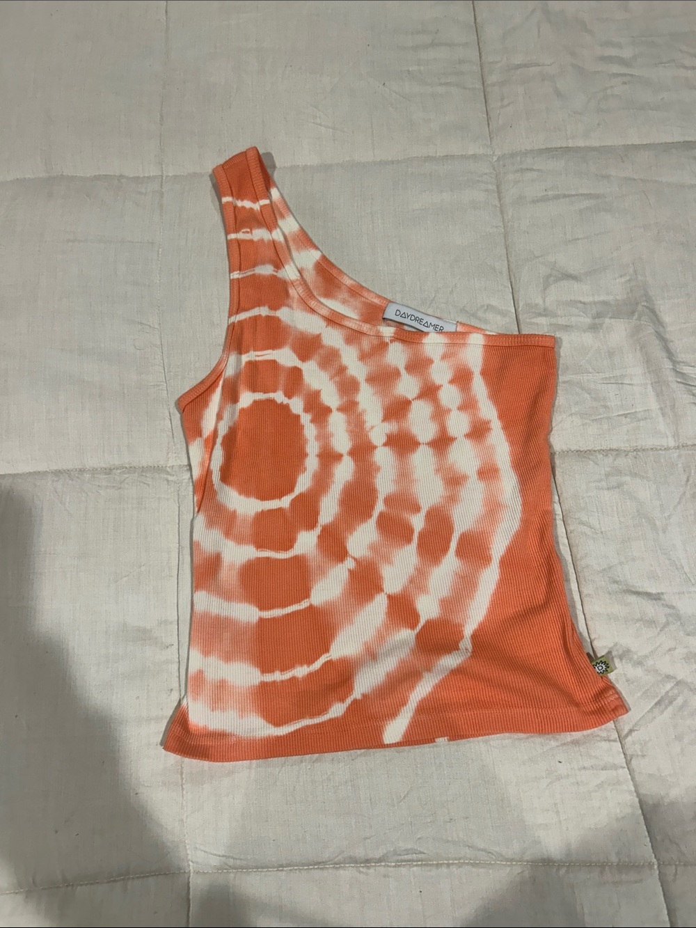 Daydreamer One-Shoulder Tie-Dye Tank in Orange & White